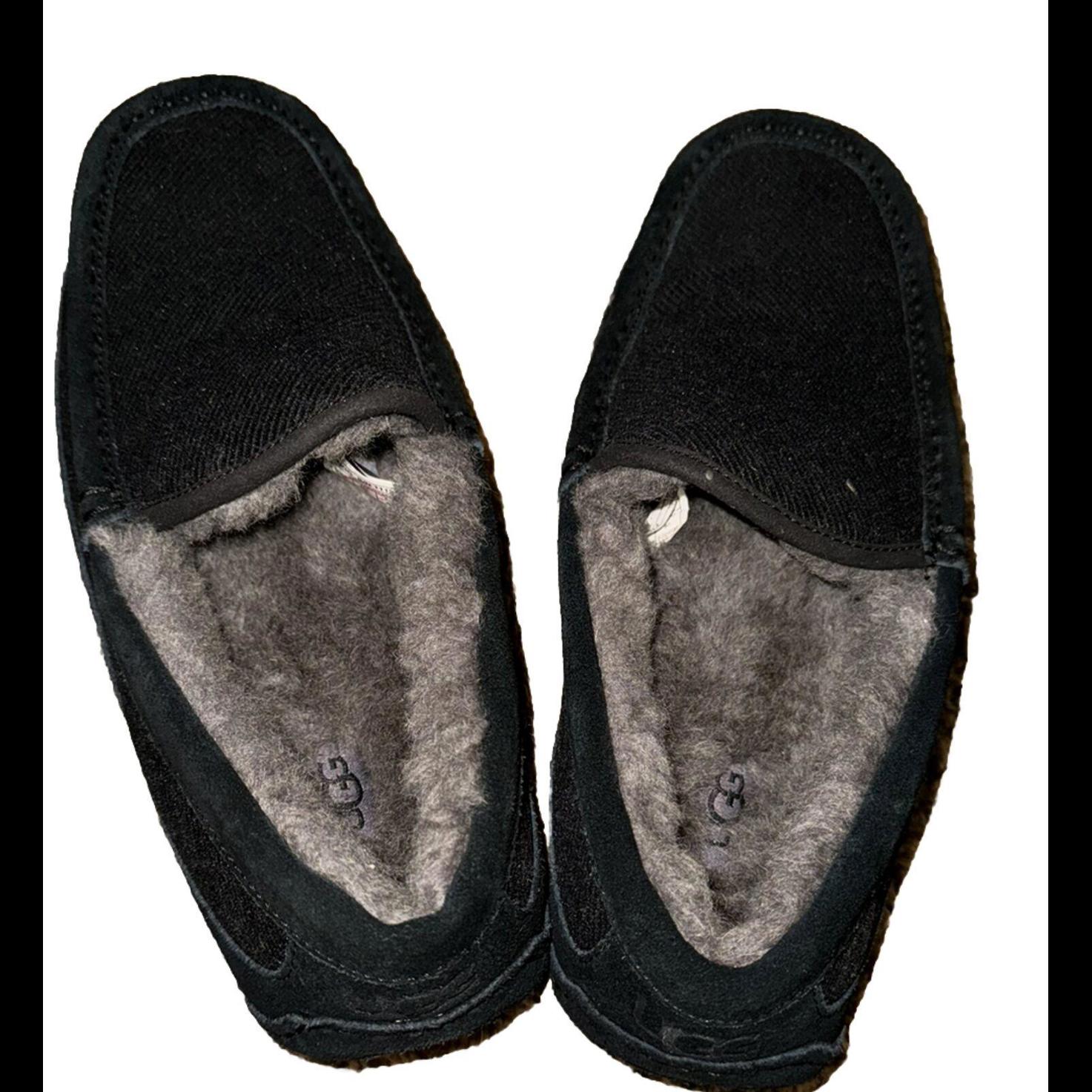 Ugg Men's Ascot Slippers Sheepskin Suede Black Grey Fur Sz 8